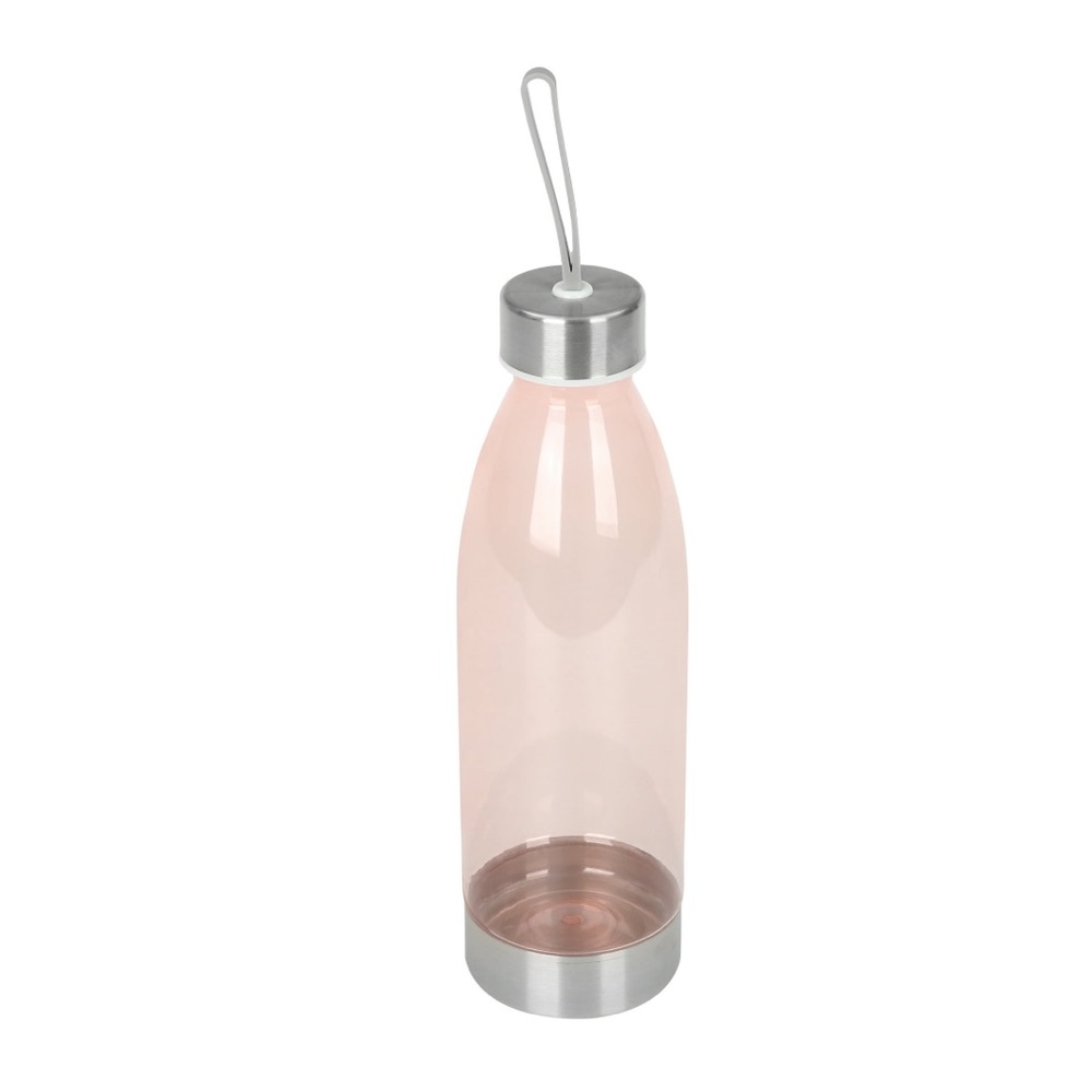 Mainstays 22oz Pink Plastic Water Bottle with Strap and Stainless Steel Lid NWT